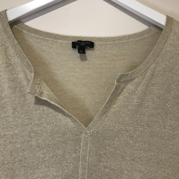 Talbots sweater beige gold tone metallic v-neck - Picture 6 of 8